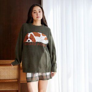 Gelato Pique Airy Moco Sleeping Dog Jacquard Pullover Sweater - sz One Size